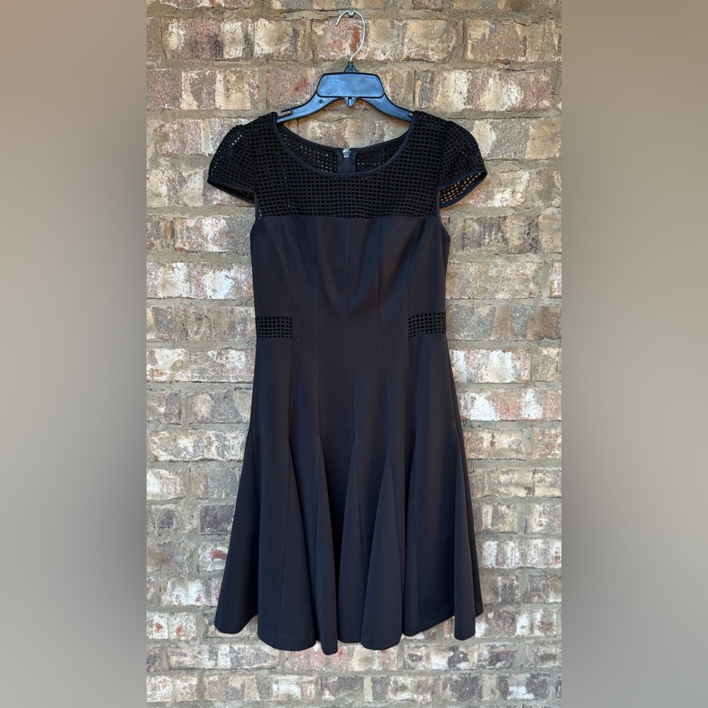 Betsey Johnson Fit & Flare Black Dress Mesh Top Cap Sleeve Lined Women’s Size 4
